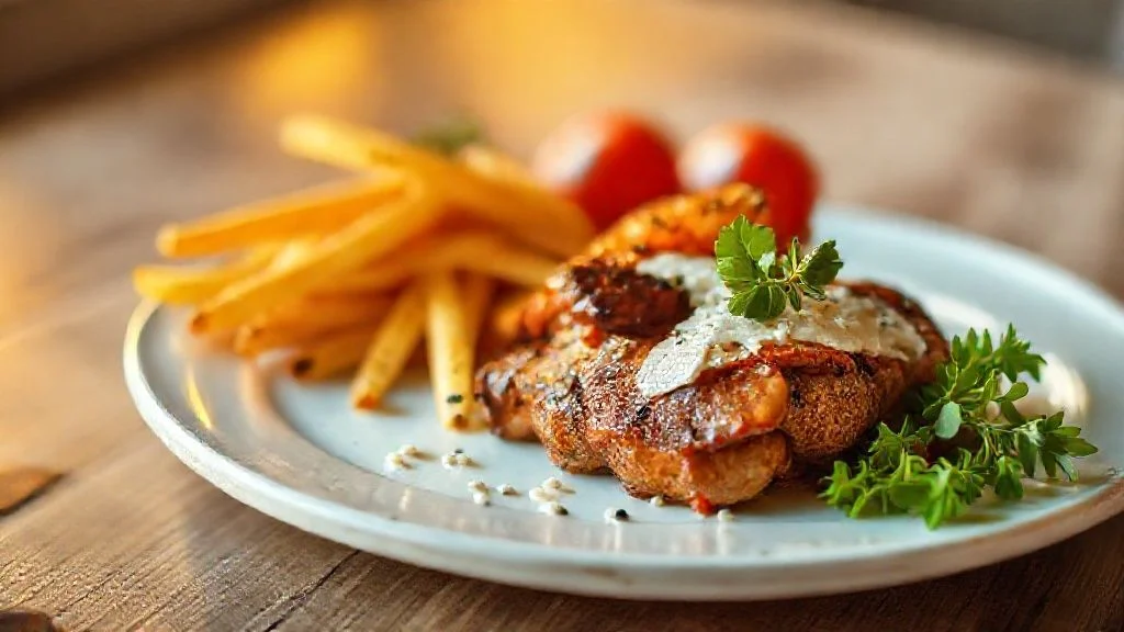 A perfectly plated, artfully composed dish, bathed in soft, natural window light, with steam subtly rising, creating depth. Focus is on texture and vibrant color.